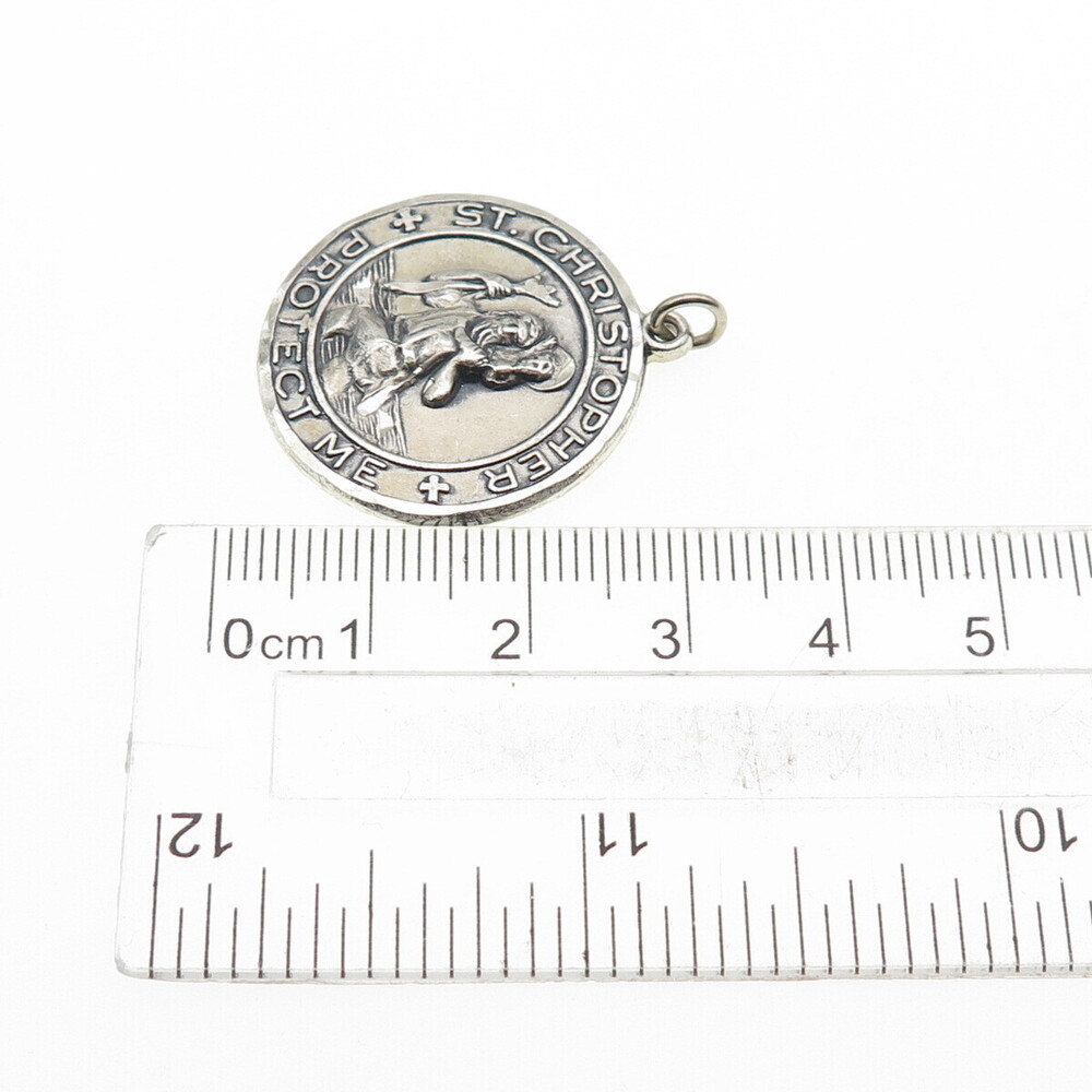 CREED 925 Sterling Silver Vintage Engraved St. Christopher Medal Charm Pendant - Picture 3 of 7